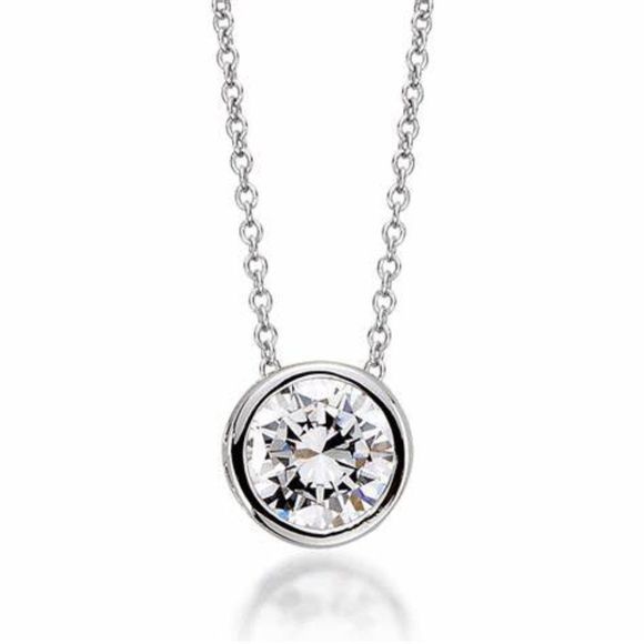 Minimalist 925 Sterling Silver Necklace w/ Clear CZ Gemstone 18” + - Picture 1 of 8